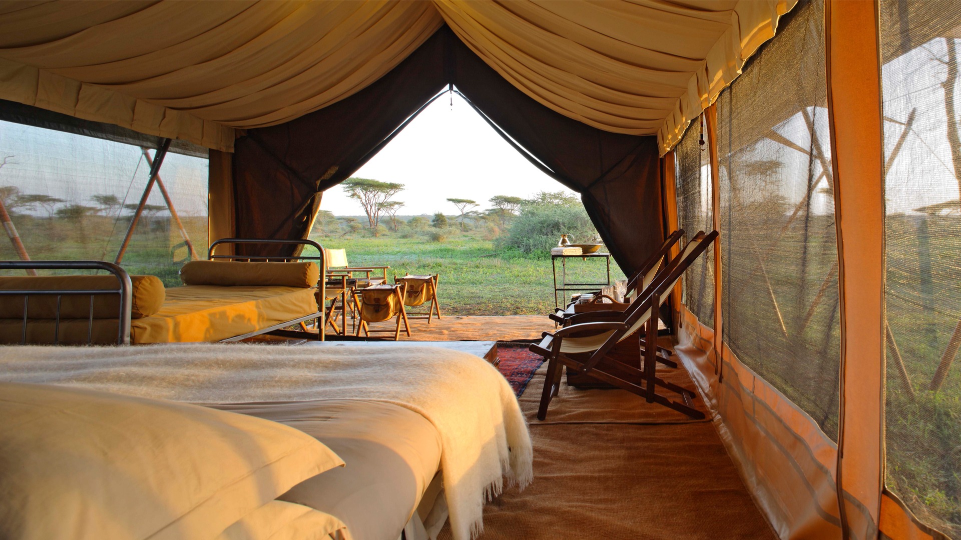 views from mobile tents at andbeyond serengeti under canvas on a luxury safari in tanzania
